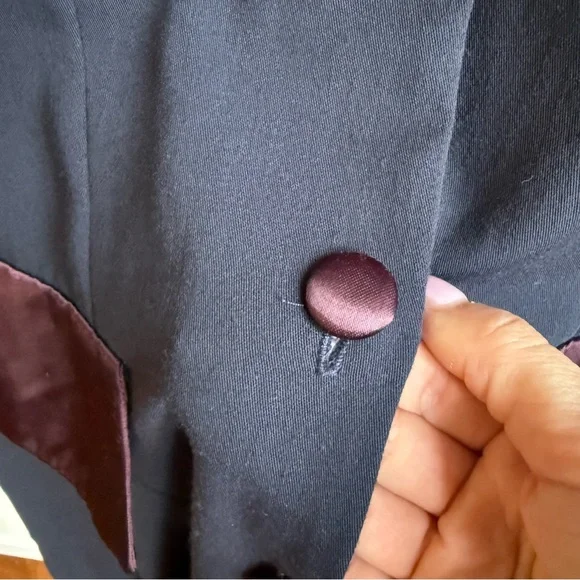 Vintage Le Chateau Navy Blue Mini Dress Satin Trim Pleated Coat Dress Size 7 - Picture 5 of 10